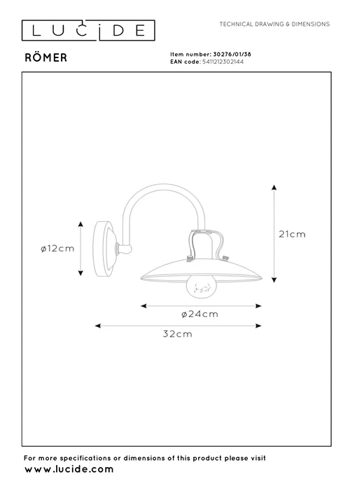 Lucide RÖMER - Wandleuchte - 1xE27 - Beige - technisch